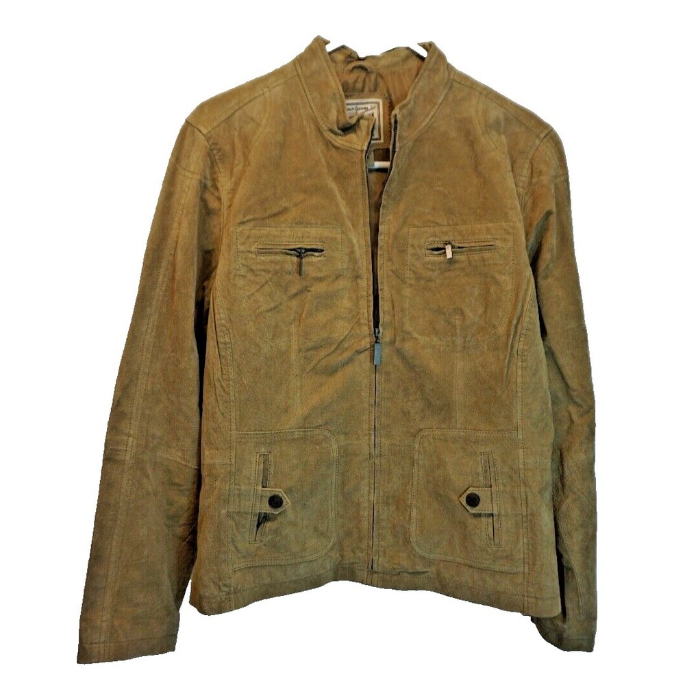 Ruff Hewn Genuine Leather Suede Jacket Tan Full Zip size XL lined